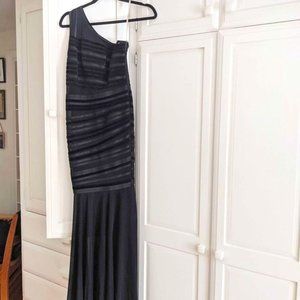 Black formal, asymetrical top, long flowy